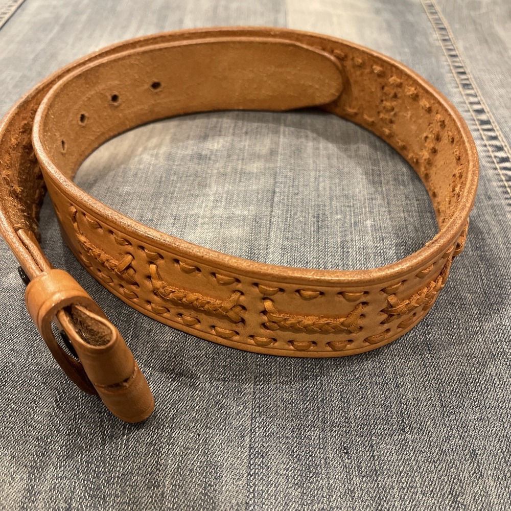 VTG 70's WESTERN Braided Leather HAND TOOLED Mexican Belt 32